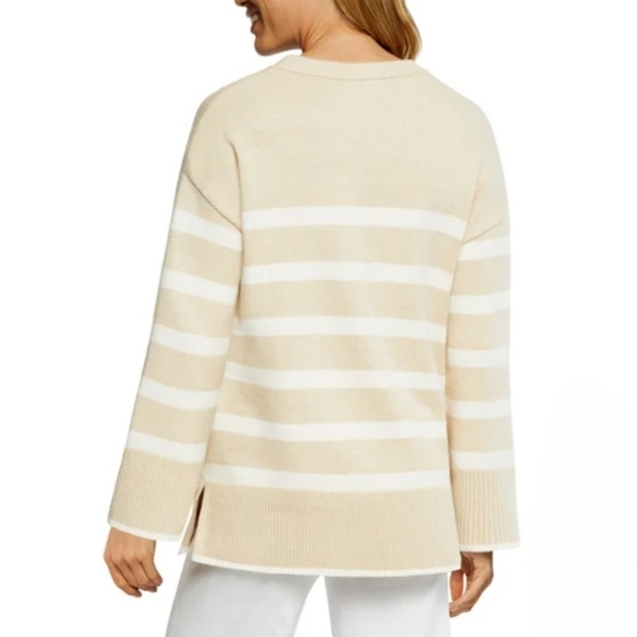 New! Matty M Tunic Sweater Women's Small Cream Beige Striped Knit Oversized - Picture 2 of 16